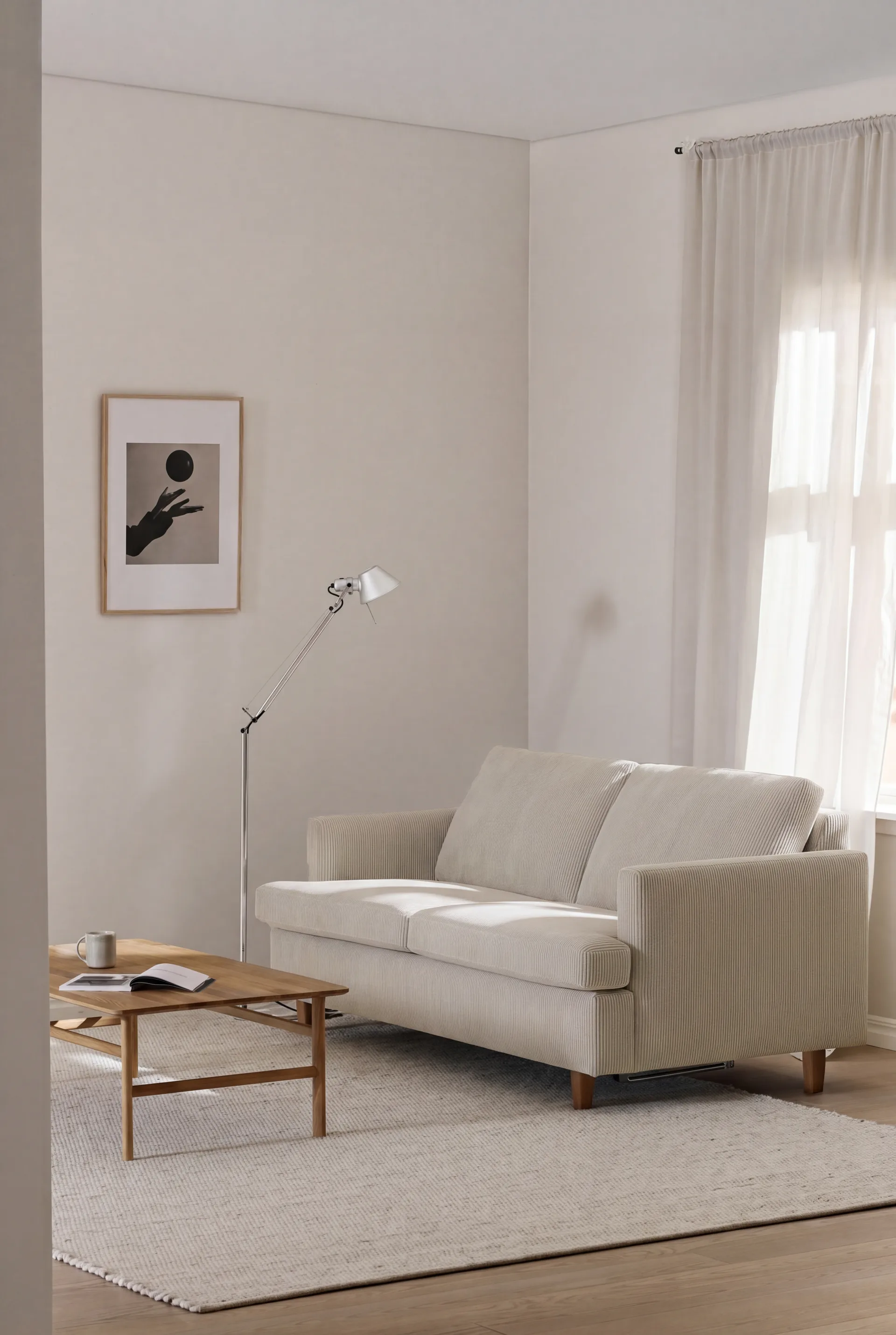 Binga 2,5-seater sofa bed, Jump Beige 1956-oak-stained ash 1898