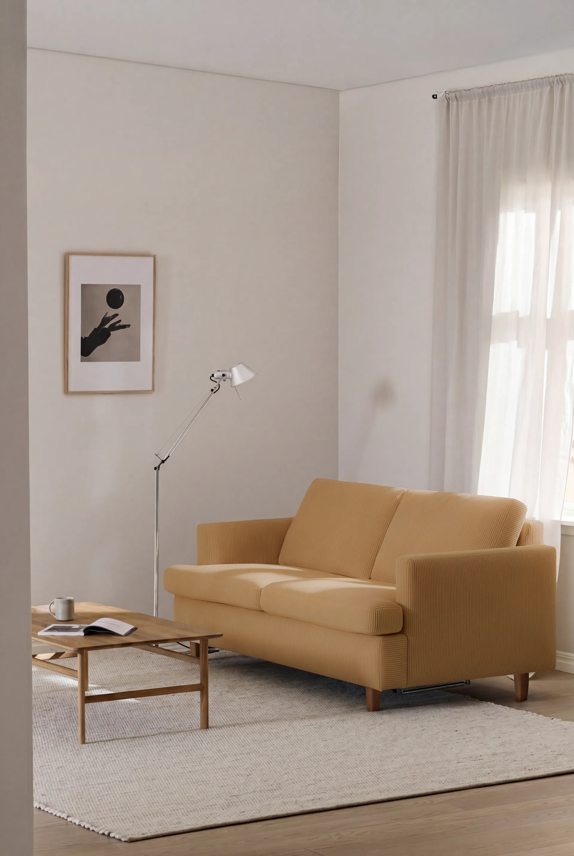 Binga 2,5-seater sofa bed, Jump Honey 1959-oak-stained ash 1898