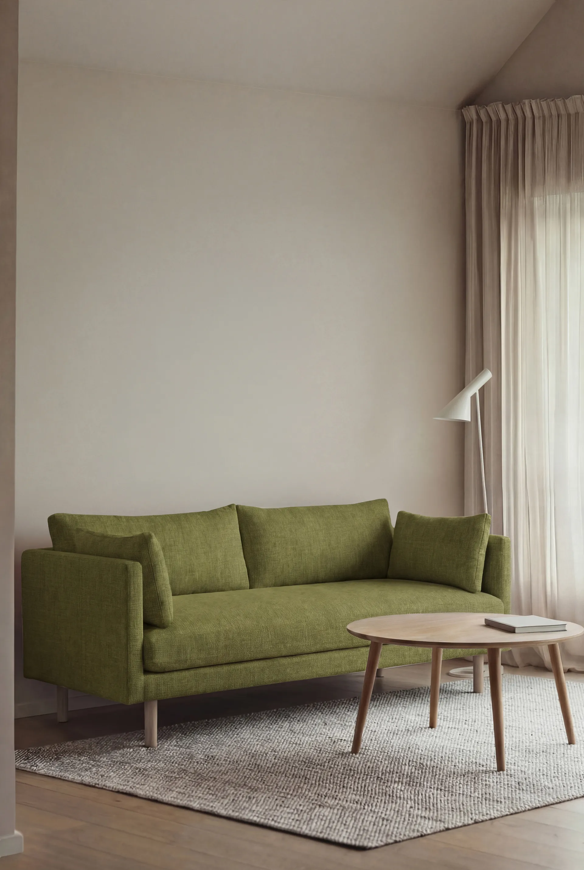Linnevik sofa, Luiza Green 3975-white-oiled oak, 2-seater, without skirt 1898