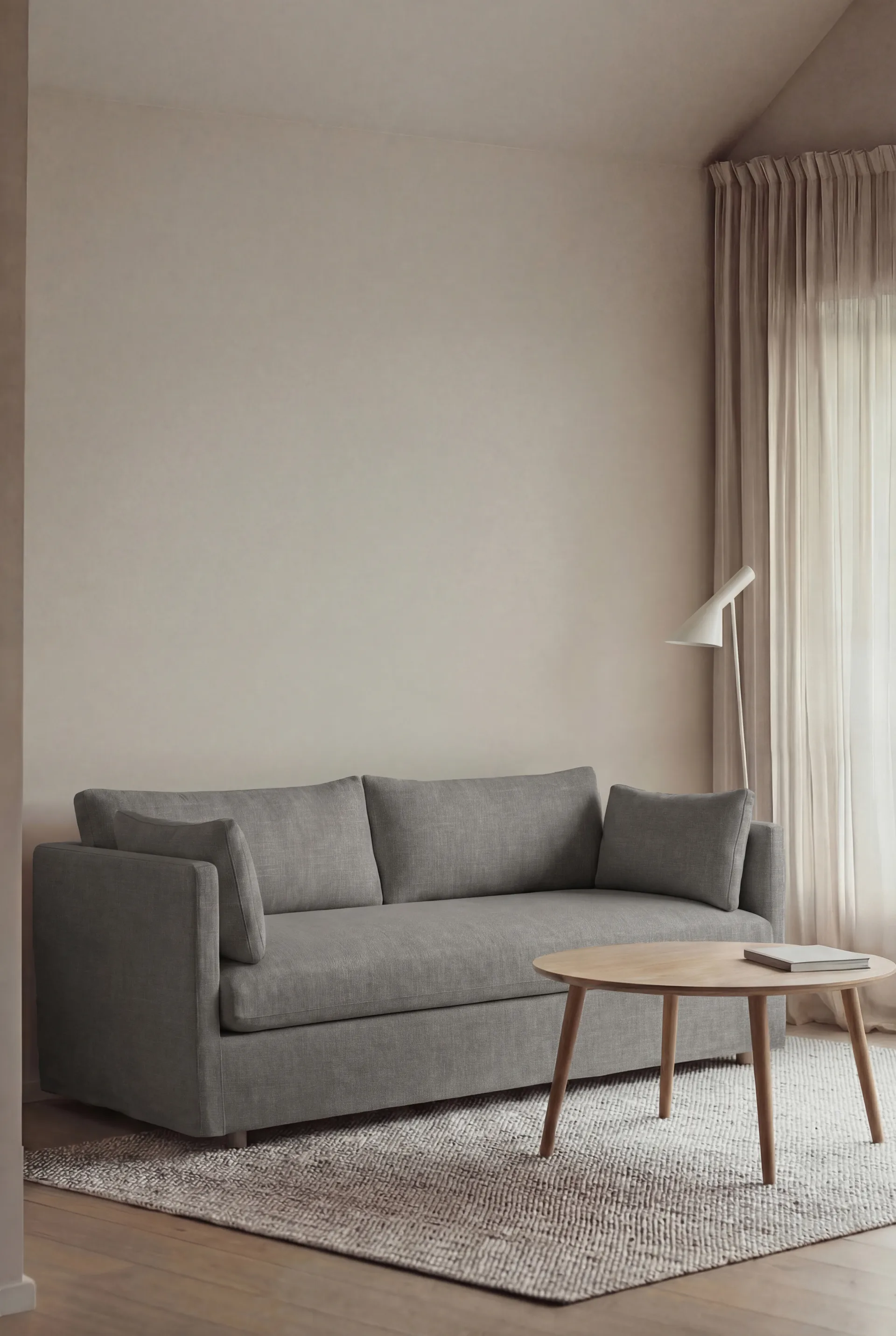 Linnevik sofa, Same Grey 6673-white-oiled oak, 2-seater, with skirt 1898