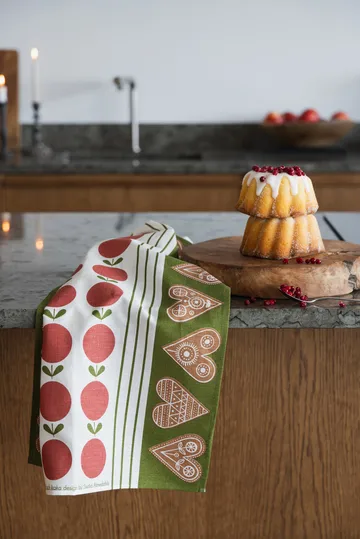 Fruit and cake kitchen towel 47x70 cm - Red-green - Almedahls