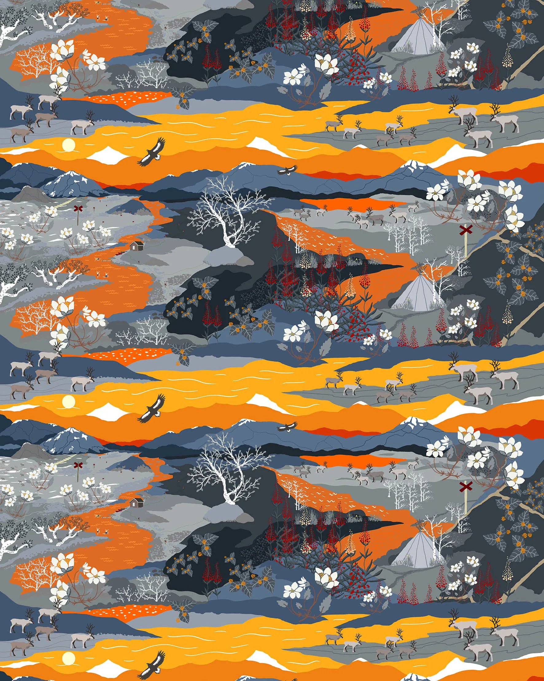 Fjällvandring fabric, Orange Arvidssons Textil