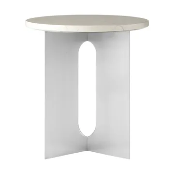 Androgyne side table - Crystal Rose marble-brushed steel, Ø42 cm - Audo Copenhagen
