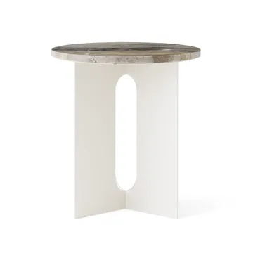 Androgyne side table - Grey Galaxy marble-ivory steel, Ø42 cm - Audo Copenhagen