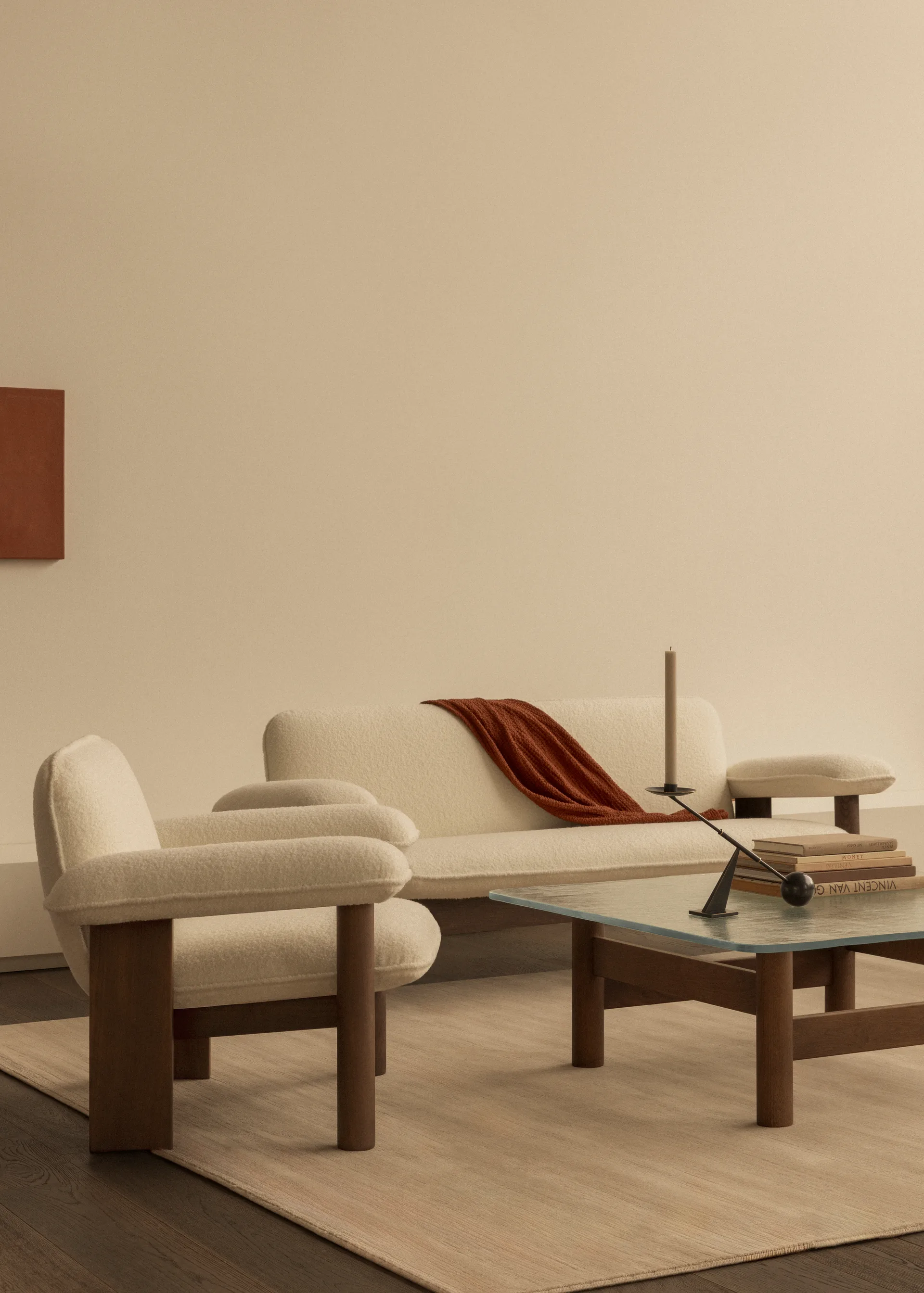 Brasilia armchair low back, Walnut-Nature sheepskin curly Audo Copenhagen