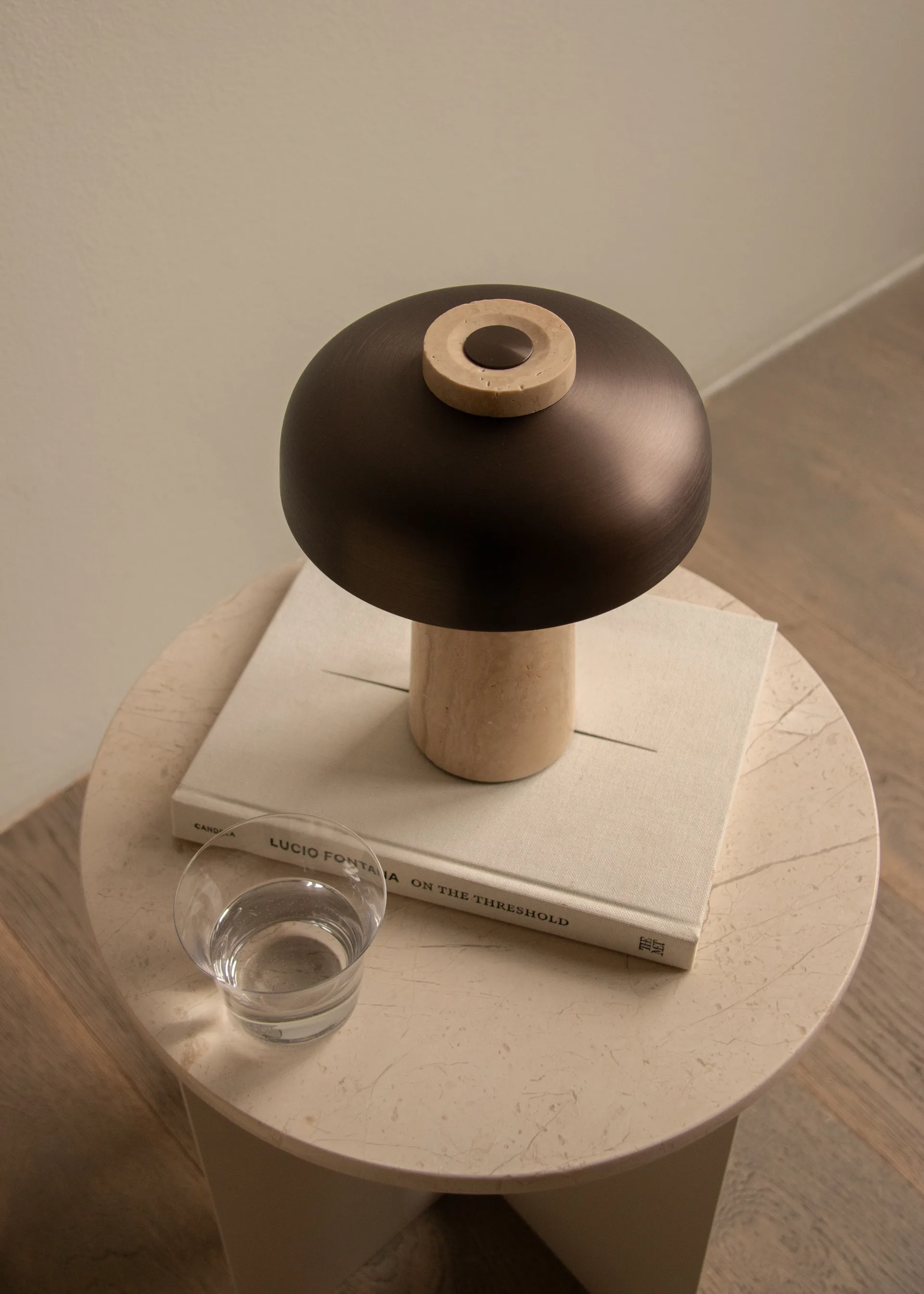 Reverse portable table lamp 24,5 cm, Travertine-bronzed aluminium Audo Copenhagen