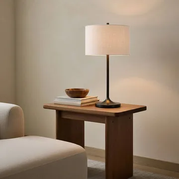 Soft table lamp - Linen white-metallic bronze, Ø34x64 cm - Belid