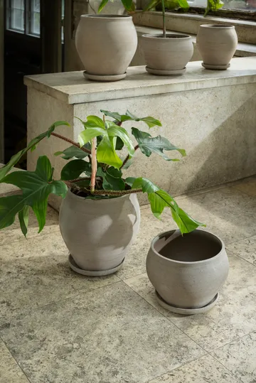 Delphi pot with saucer, 2 pieces - Grey, Ø22 cm, tall - Bergs Potter