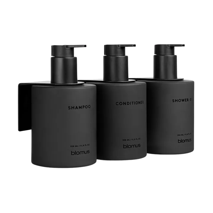 Kirei glass bottles incl. wall holder, 3-pack - Smoke, glue-mounted - blomus