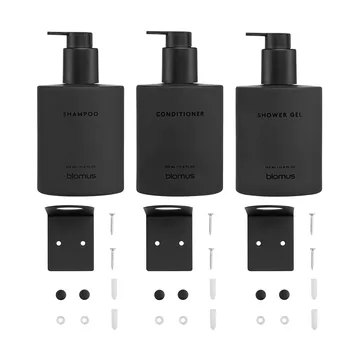 Kirei glass bottles incl. wall holder, 3-pack - Smoke, screw-mounted - blomus