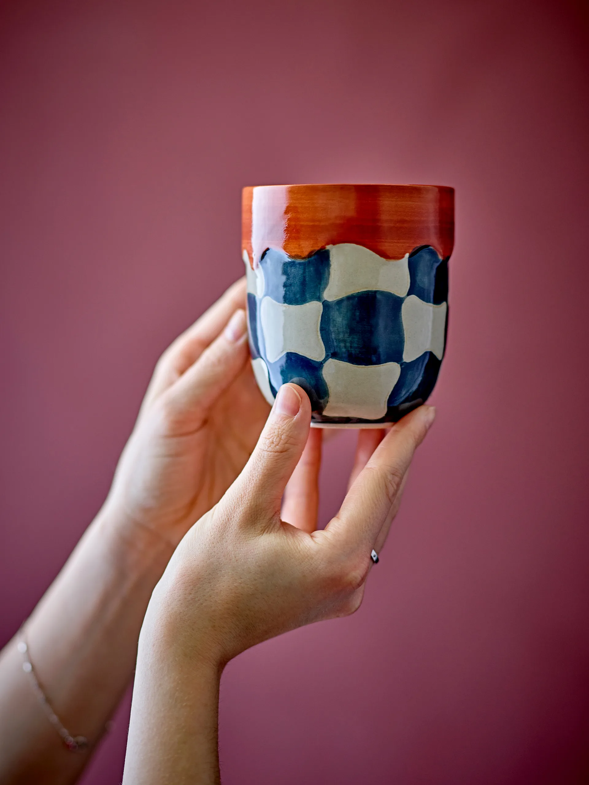 Check cup 4-pack, Blue Bloomingville