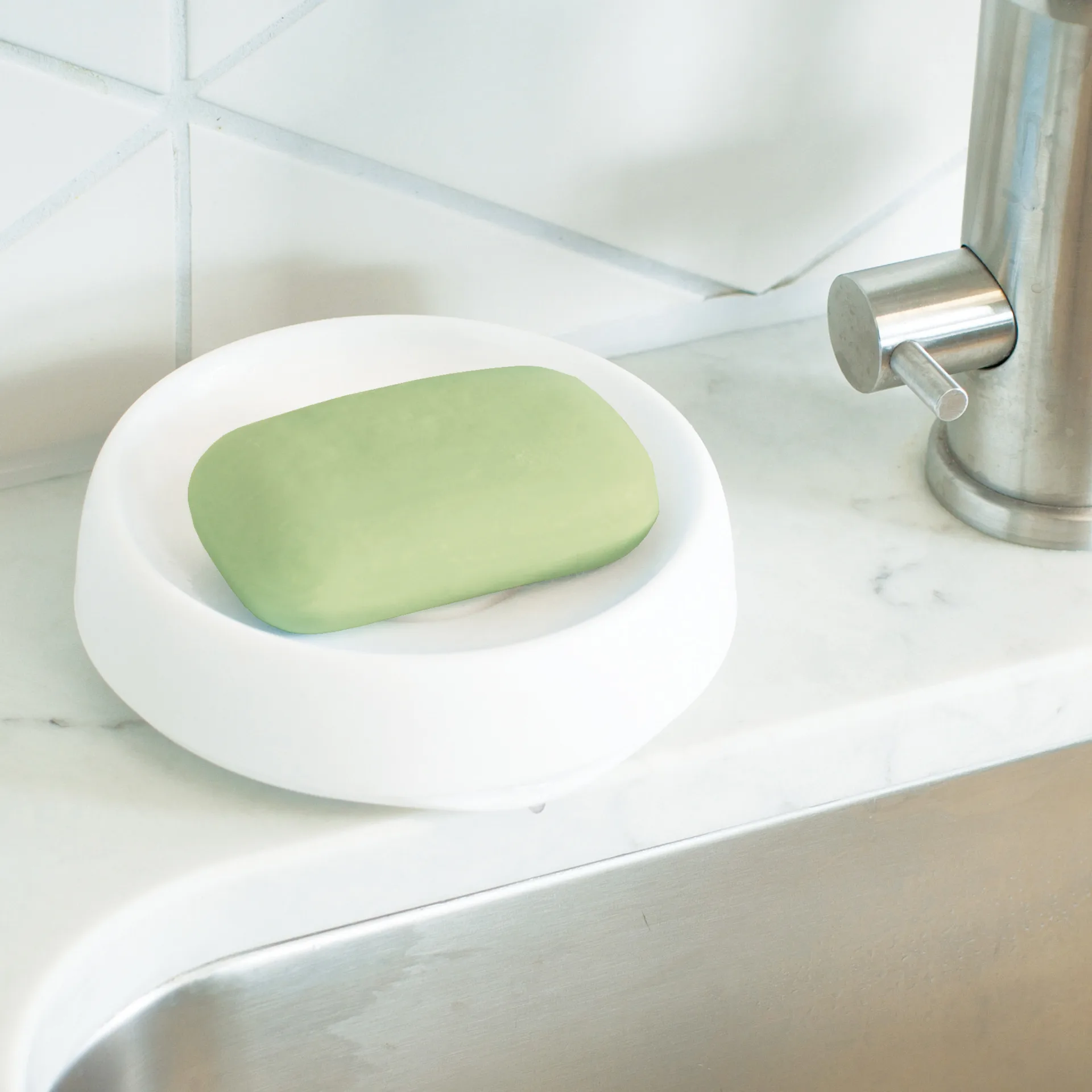 Soap tray with concealed drain spout in silicone - medium, White Bosign