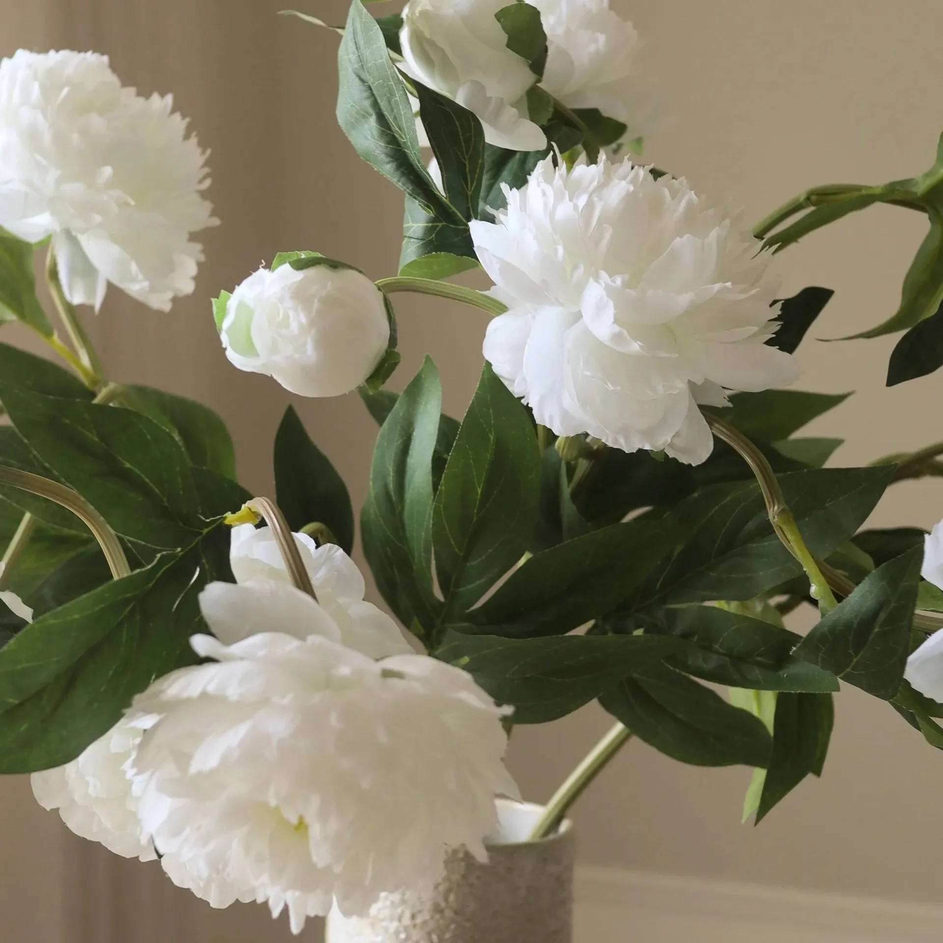 Artificial peony bouquet, Medium, white 5 pcs Botané