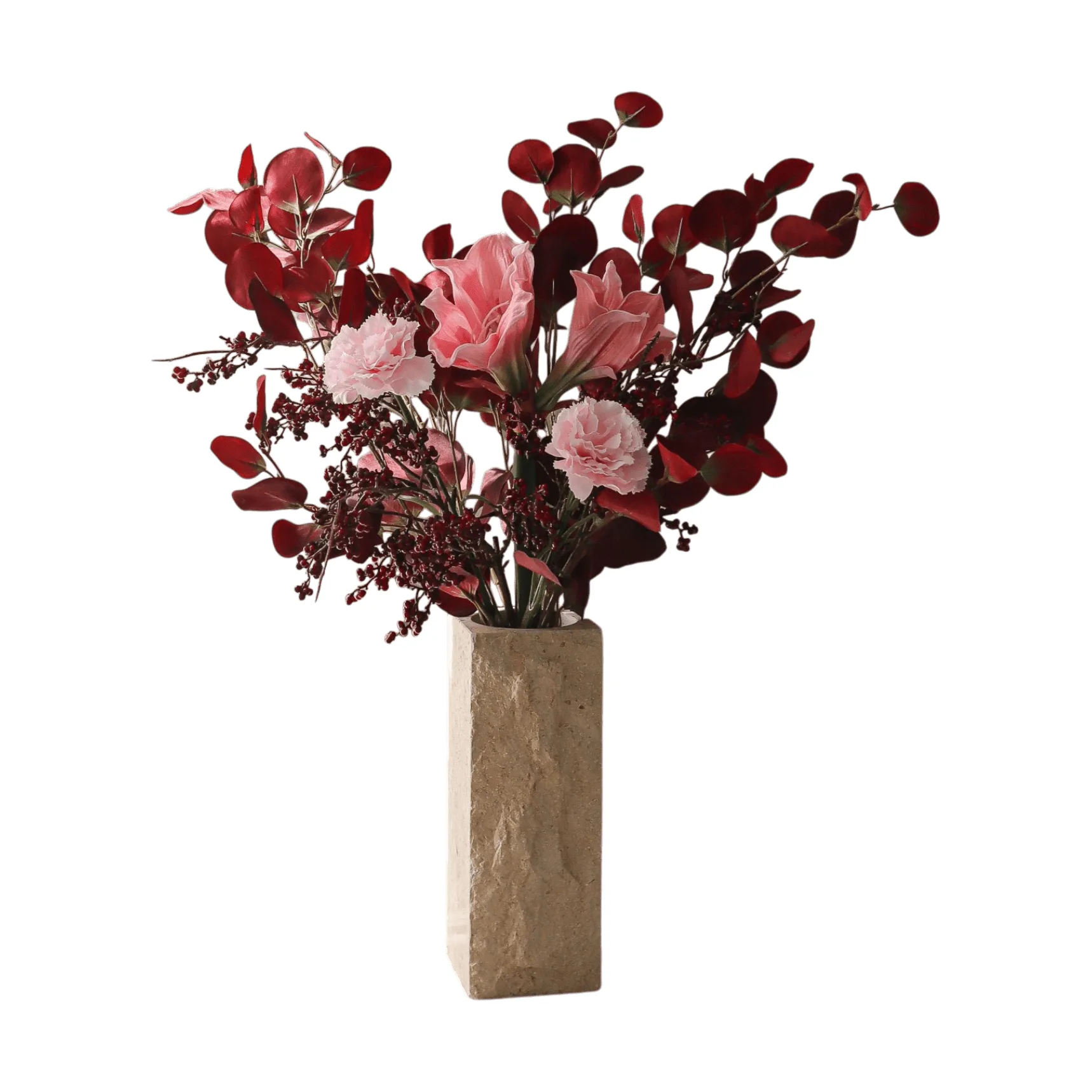 Burgundy blush artificial bouquet, Amaryllis, carnation, berry branches, eucalyptus, 84 cm Botané