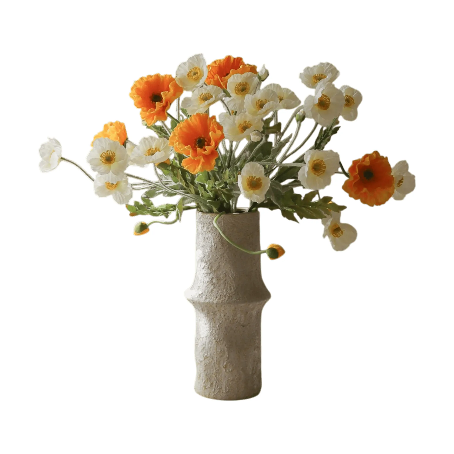 Poppy artificial bouquet, Daylight, white-orange Botané
