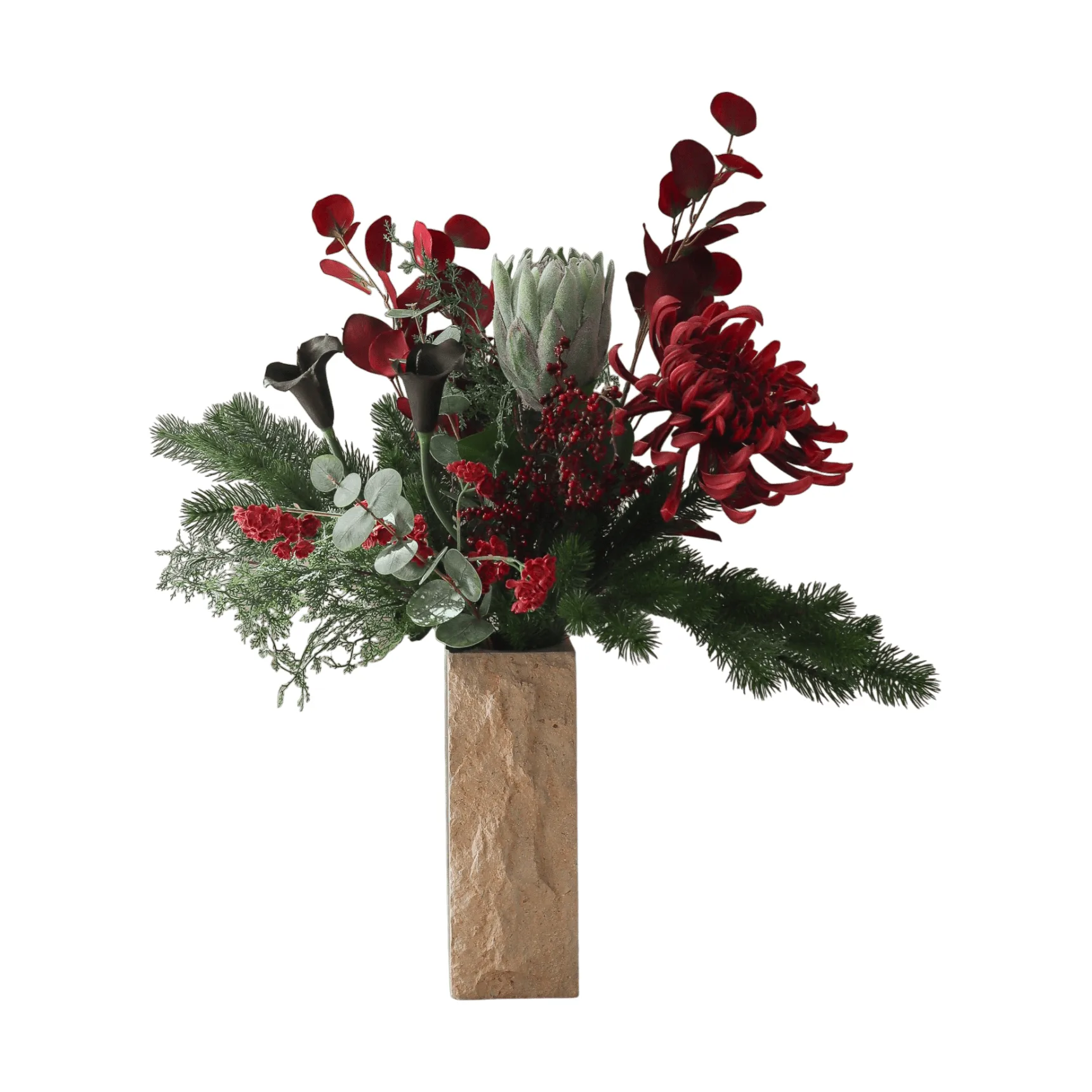 Wild winter artificial bouquet, Protea, spider chrysanthemum, calla, eucalyptus, 84 cm Botané