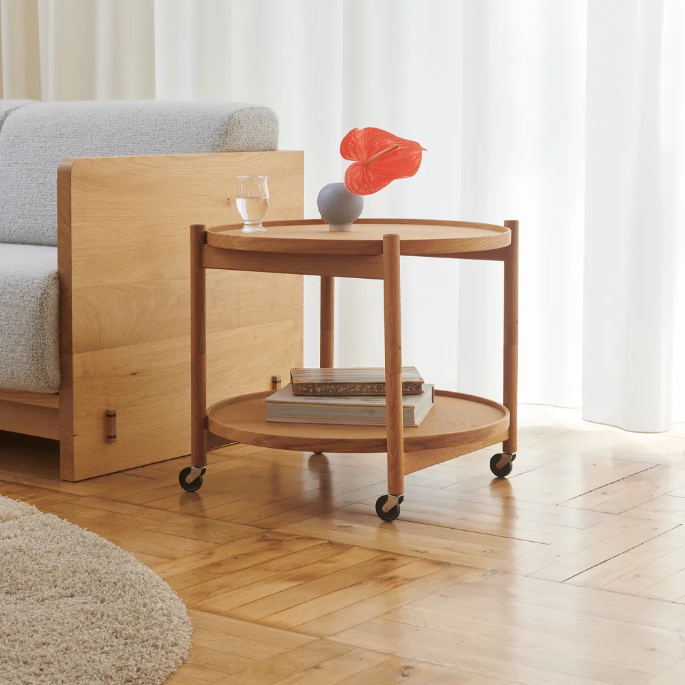 Bølling Tray Table model 60, Oiled beech, oiled beech stand Brdr. Krüger