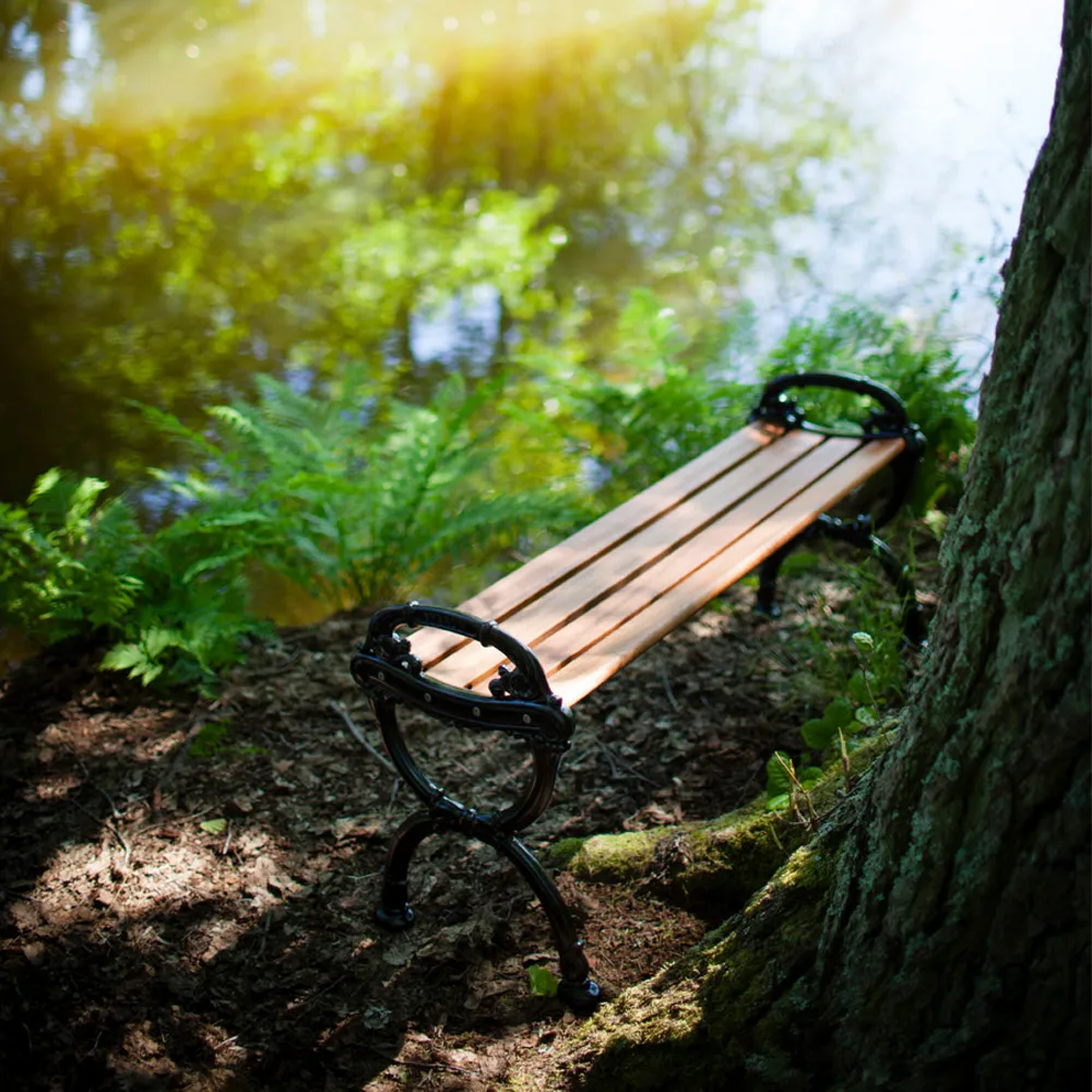 Byarum Bench, Pine impregnation, white stand Byarums bruk