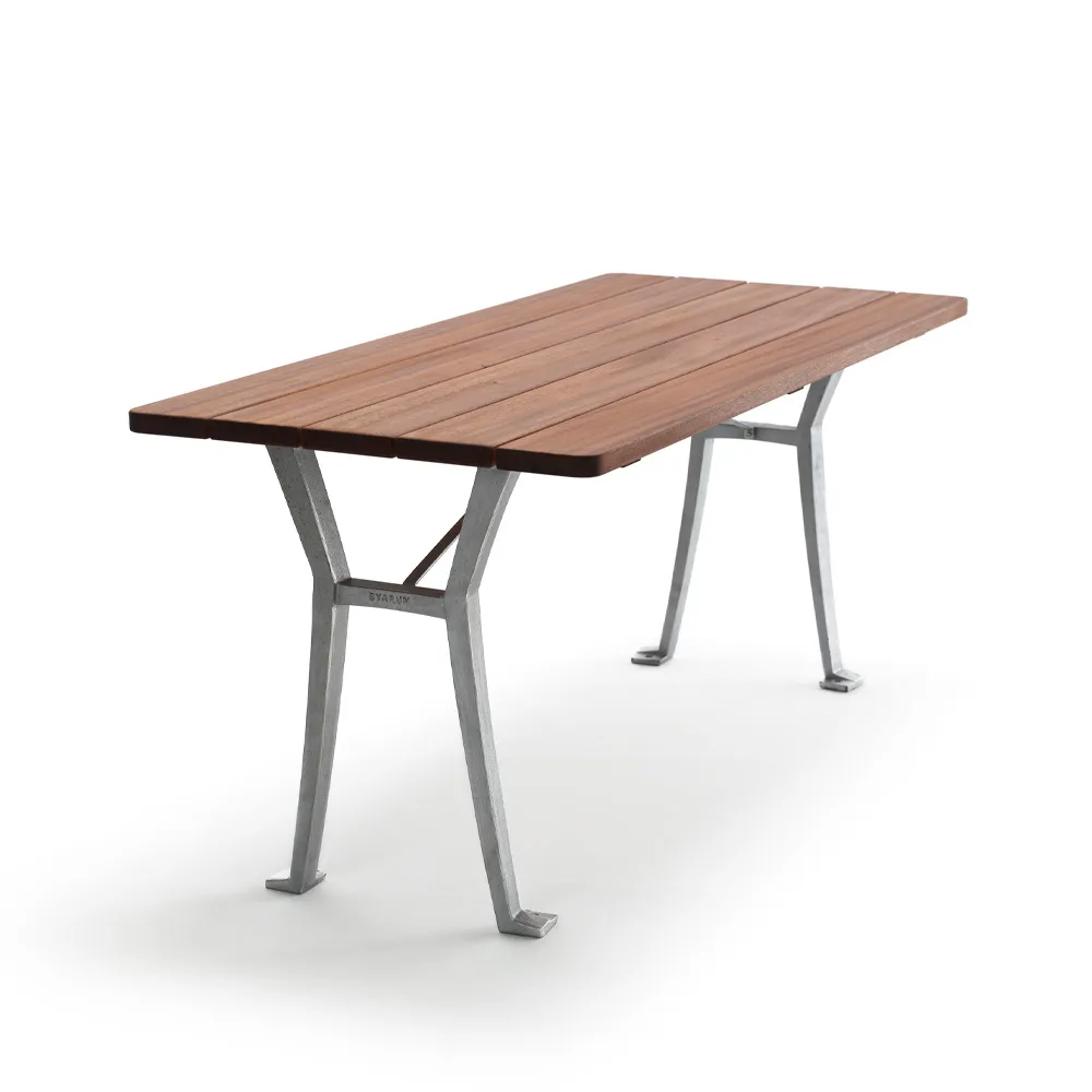 Lessebo table, Mahogany, raw aluminum stand Byarums bruk