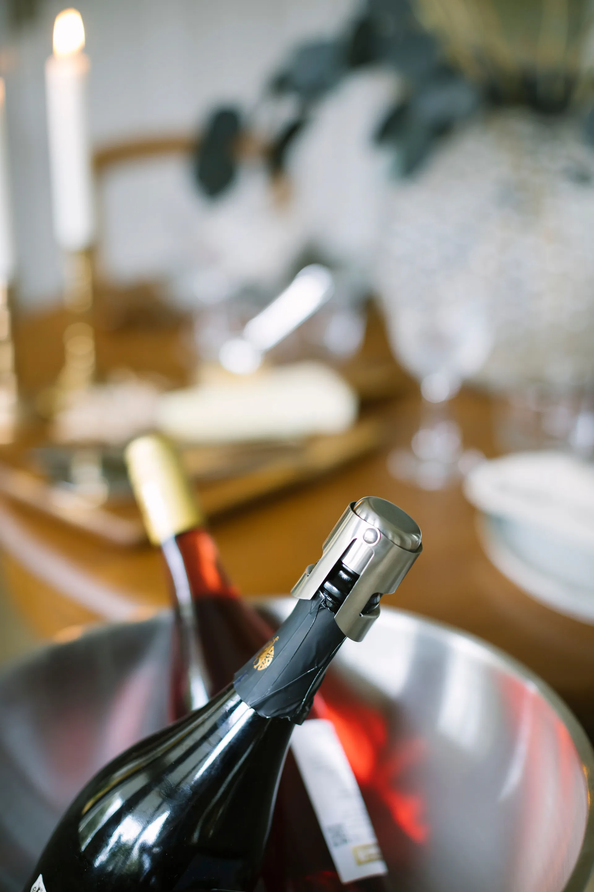 Bourdeaux wine- and champagne stopper, Stainless steel Dorre