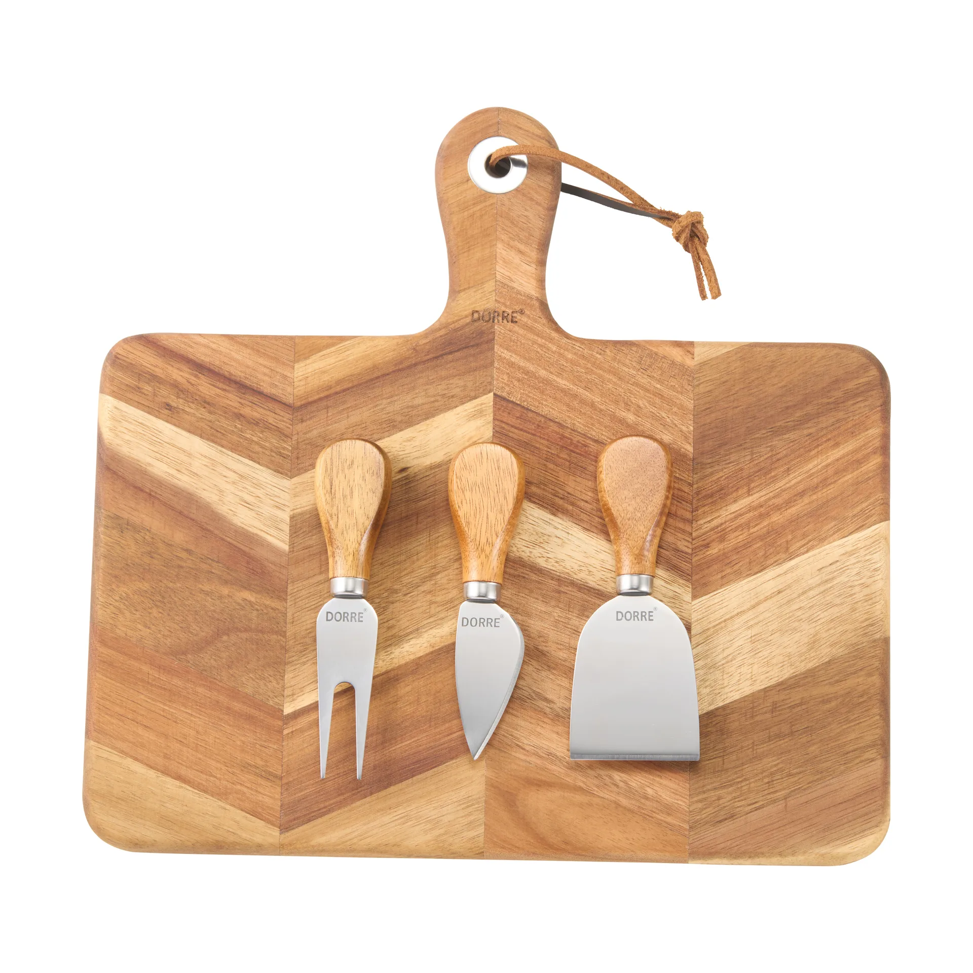 Ollie Cheese Tray herringbone pattern 4 pieces, FSC Acacia Dorre