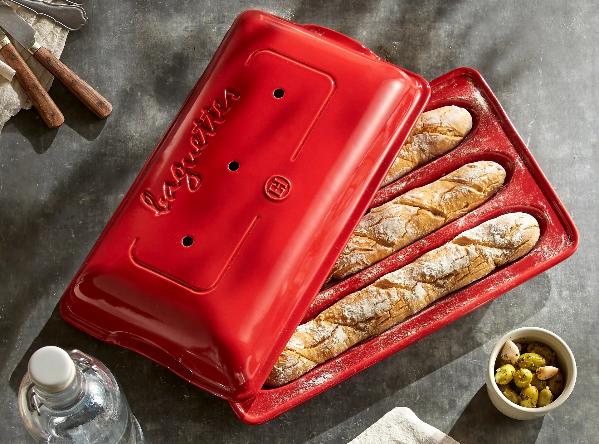 Emile Henry baguette mold, Red Emile Henry
