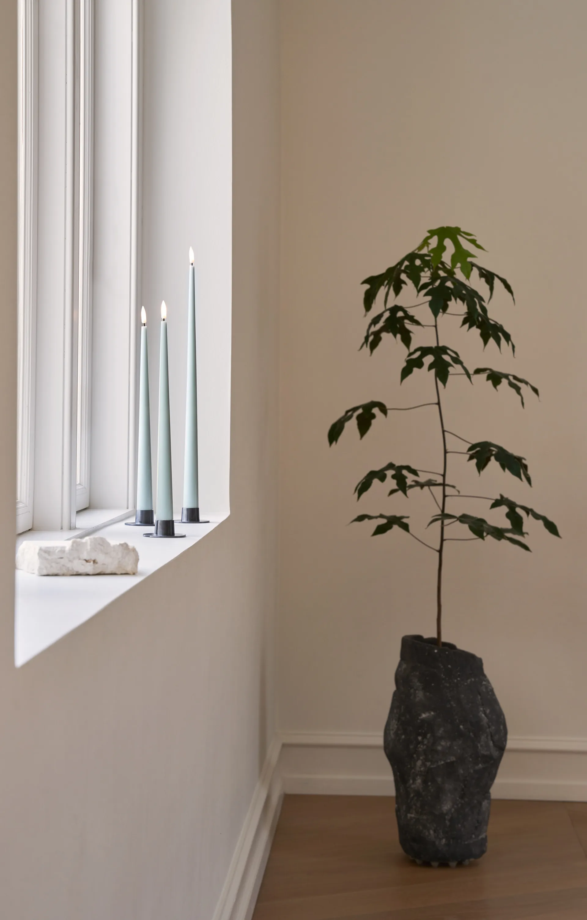 ester & erik taper candle LED 2-pack, 67 Jade stone, 40 cm ester & erik