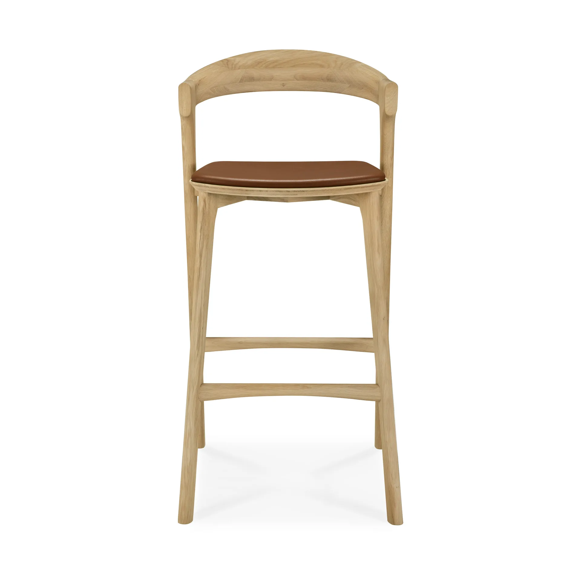 Beech bar stool, Lacquered oak–leather Cognac, 75 cm Ethnicraft