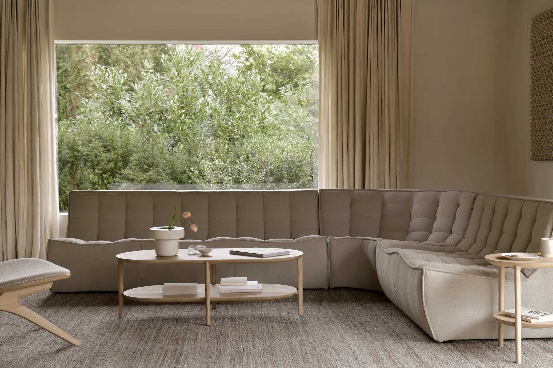 N701 modular corner sofa with rounded corner, fabric Ecru beige, 330x260 cm Ethnicraft