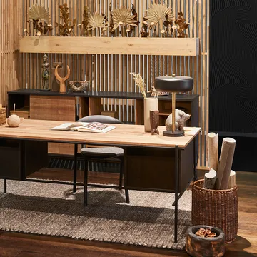 Oscar desk with drawers - Teak-black metal legs - Ethnicraft
