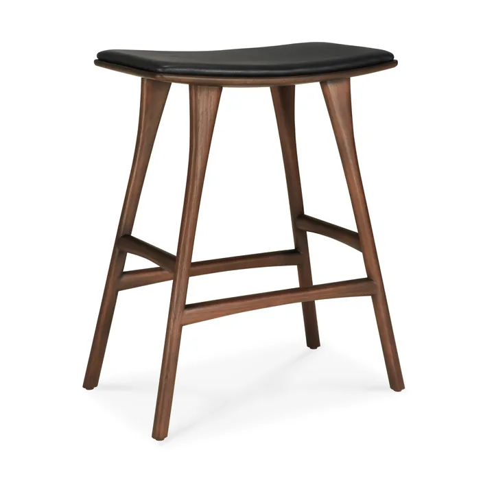 Osso bar stool - Teak-black leather, 65 cm - Ethnicraft