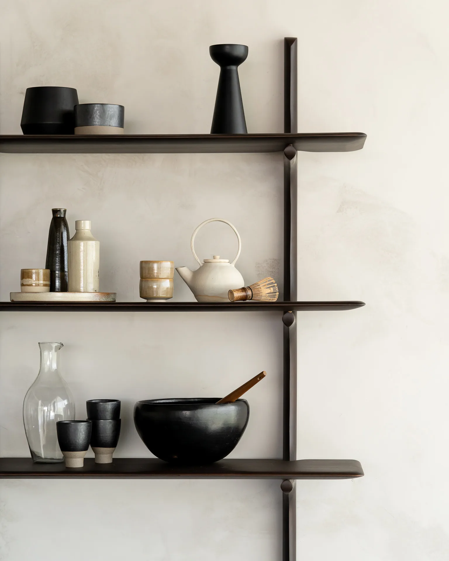 PI wall shelf, Lacquered mahogany-3 shelves-dark brown Ethnicraft