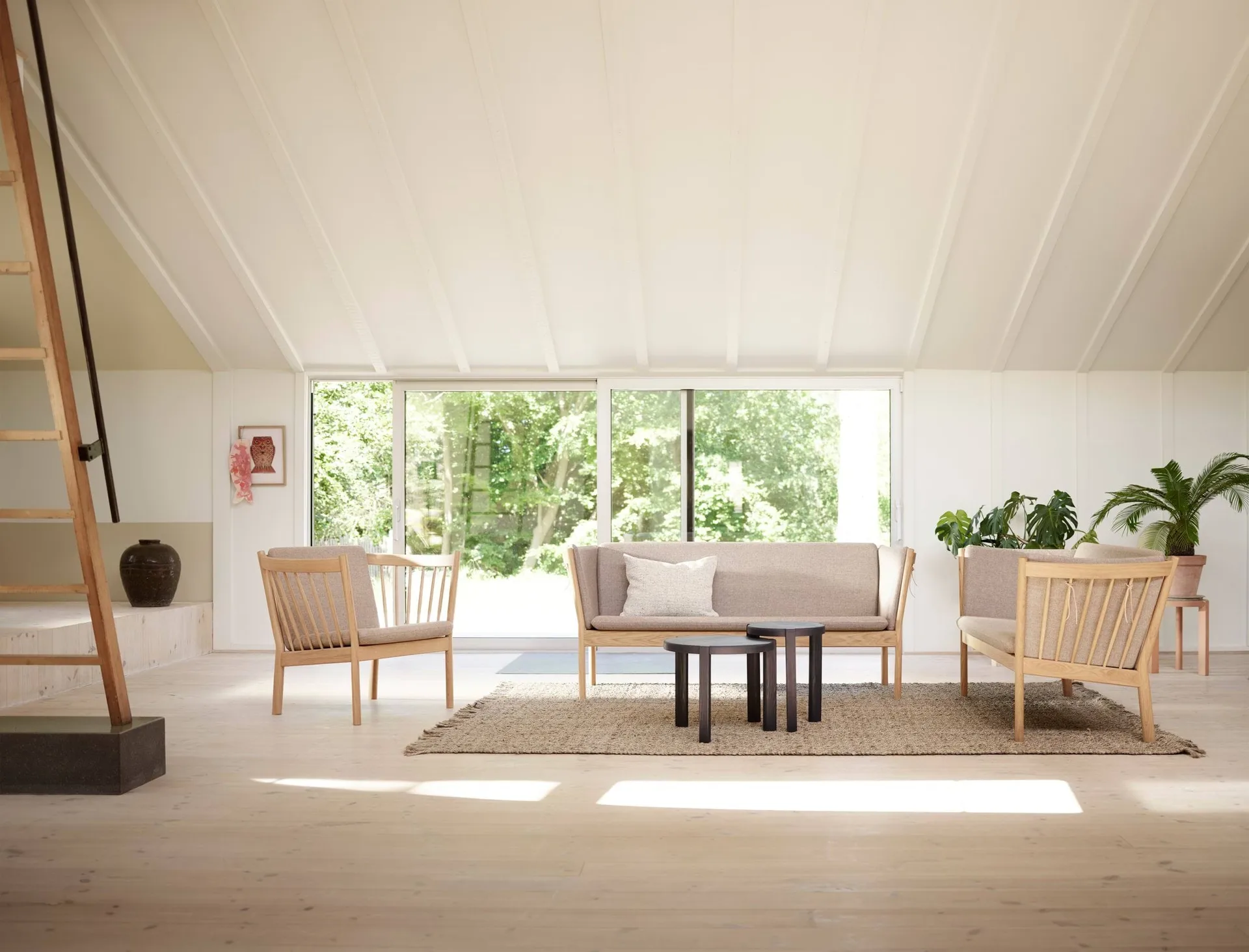 J149 sofa, Leather cognac-lacquered oak, 3-seater FDB Møbler