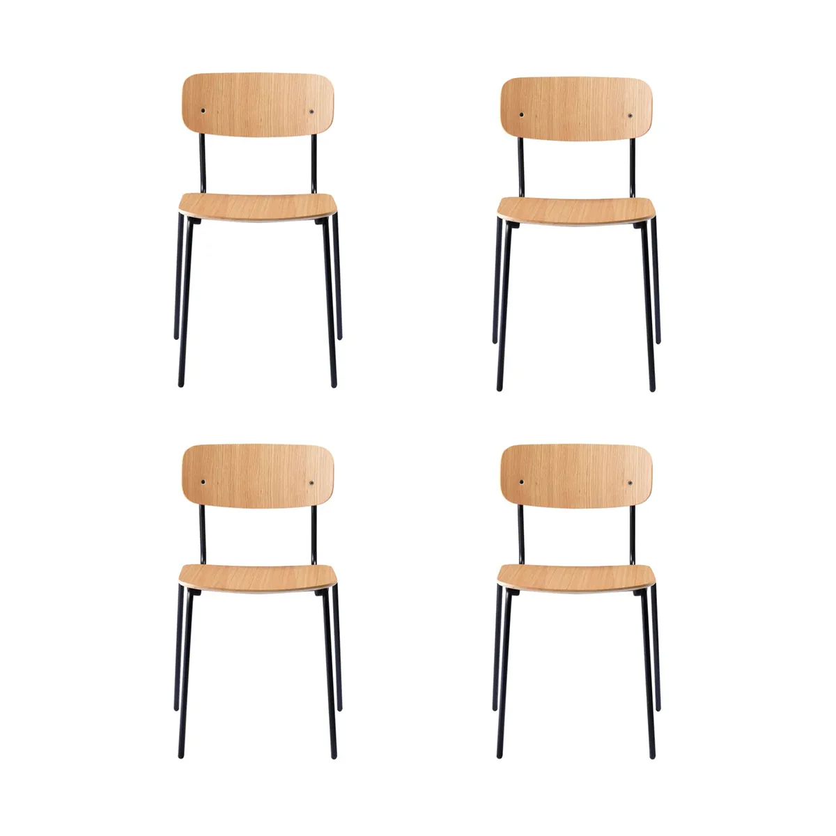 J182 Holmen chair  4-pack, Oak veneer-black legs FDB Møbler