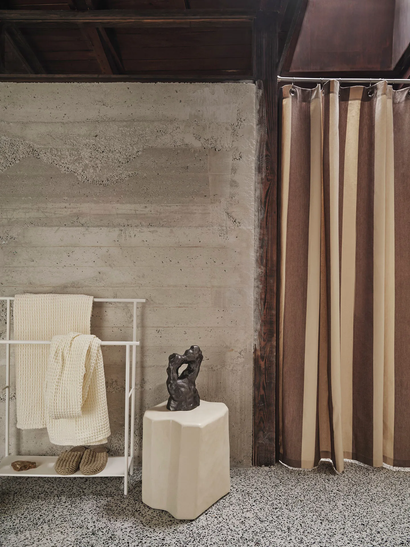 Chambray shower curtain, Carob brown-parchment Ferm Living