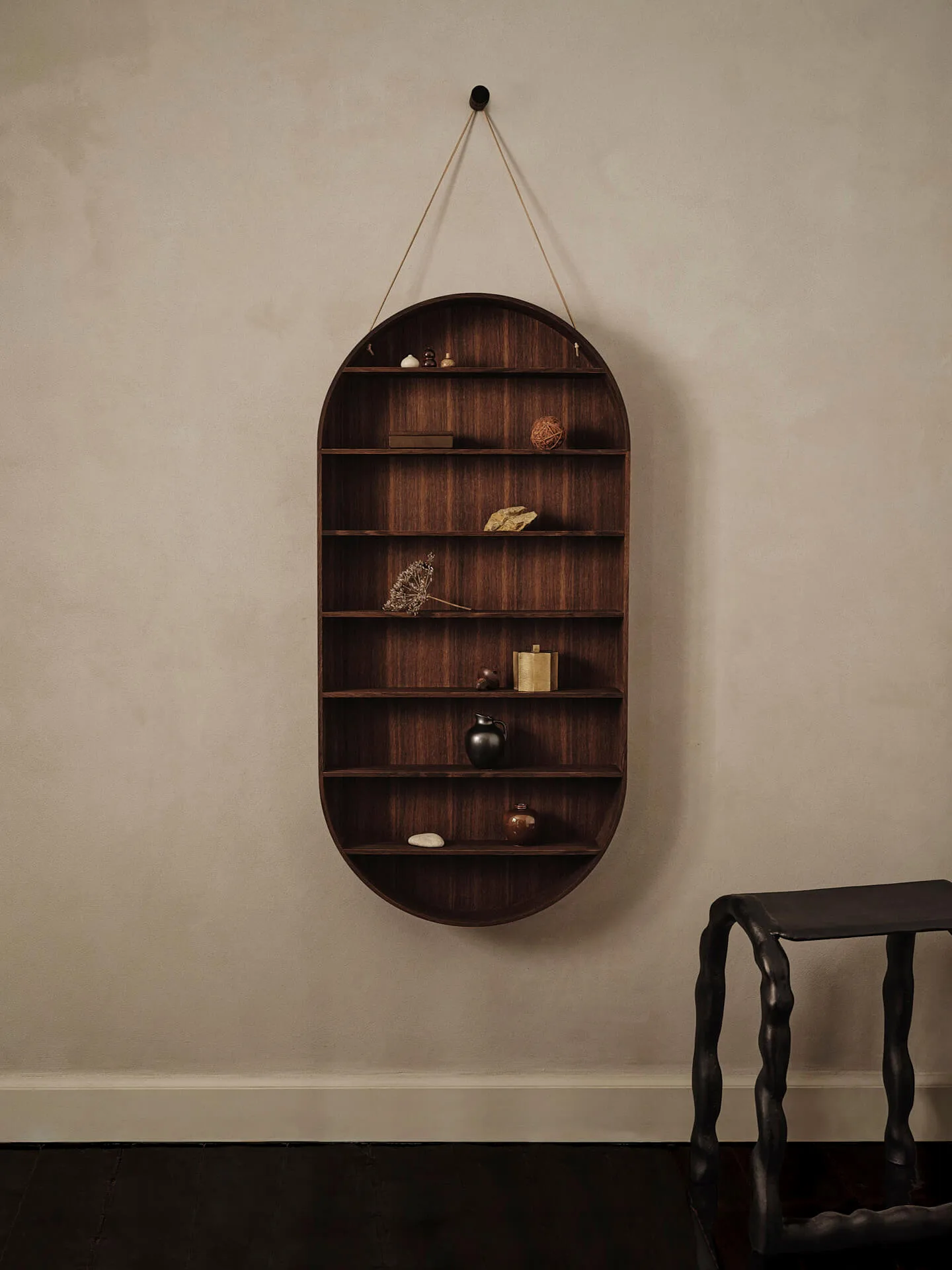 Oval Dorm shelf, Smoked oak Ferm Living