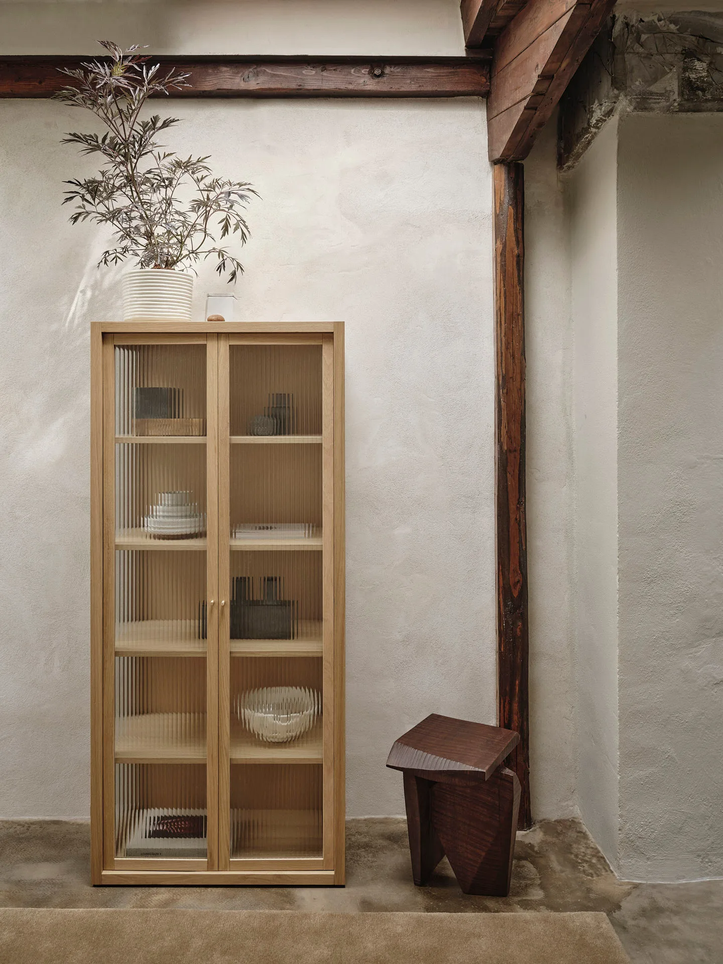 Reed display cabinet 70x155 cm, Natural oak Ferm Living