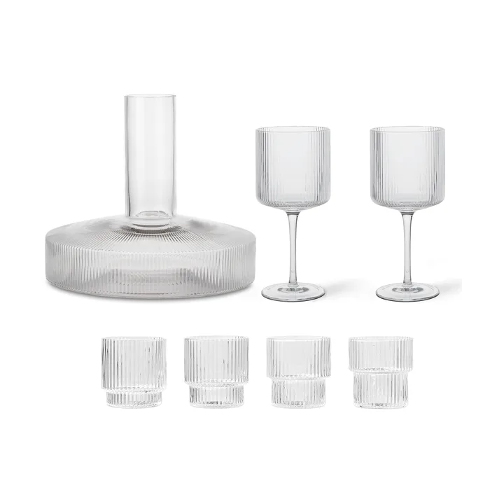 Ripple carafe and glass 17 pieces - Clear - Ferm Living