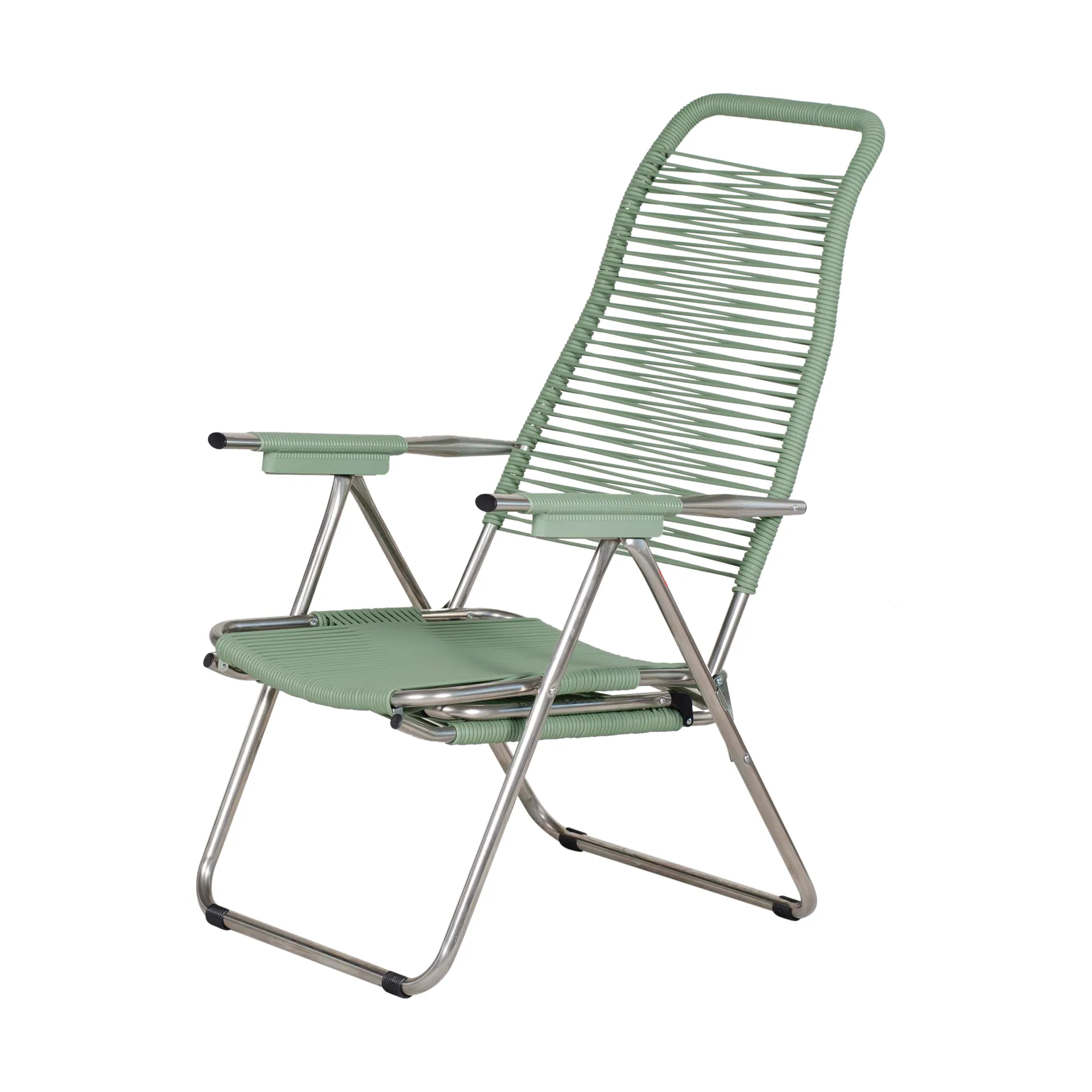 Spaghetti sun lounger with footrest, Sage green Fiam