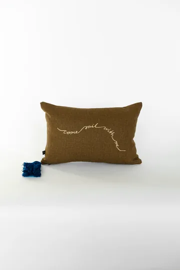 Knop decorative cushion - Brown-gold-blue, 27x40 cm - Fine Little Day
