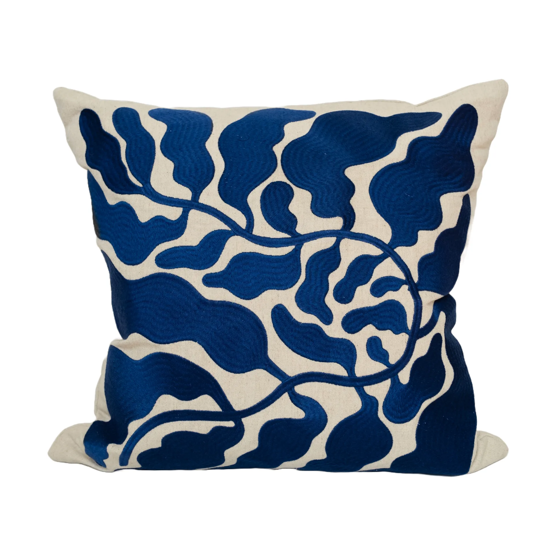 Leaves cushion cover embroidered 48x48 cm, Blue Fine Little Day