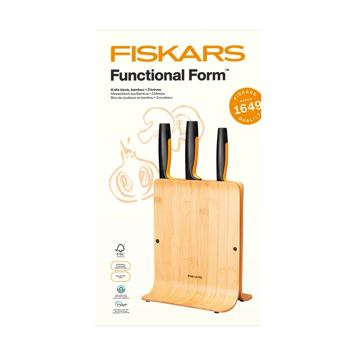 Functional Form knife set with knife block - Bamboo, 4 pieces - Fiskars