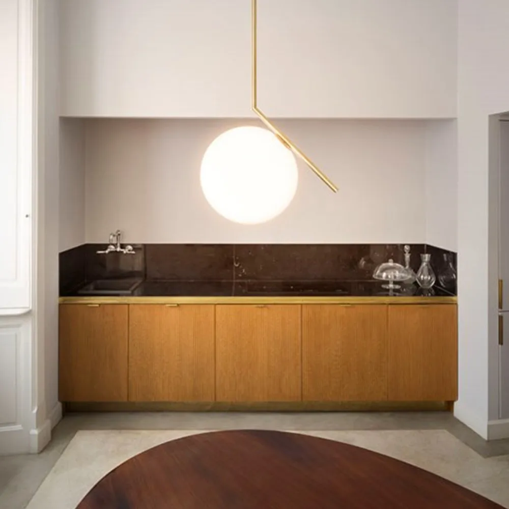 IC lights S2 pendant, Brushed brass, opal Flos