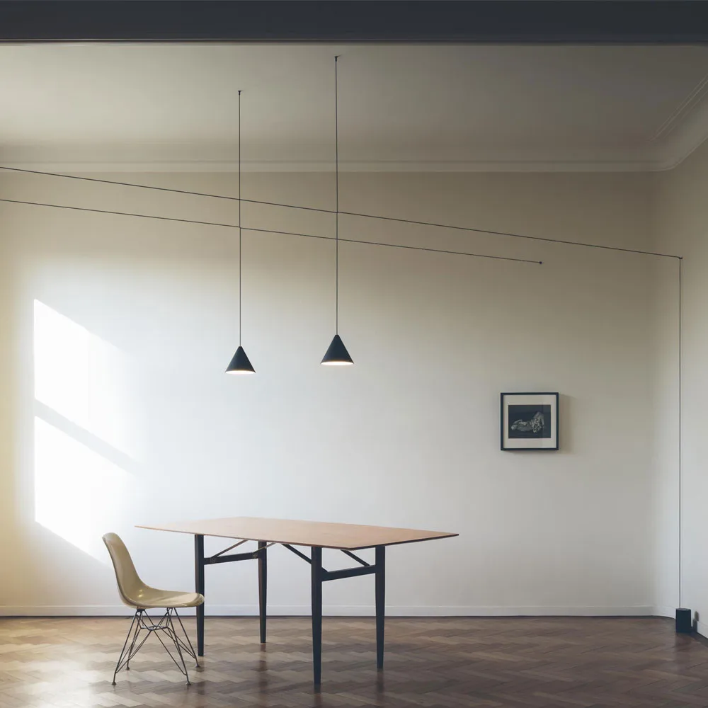 String Light Cone pendant, Black, 22 m cable Flos