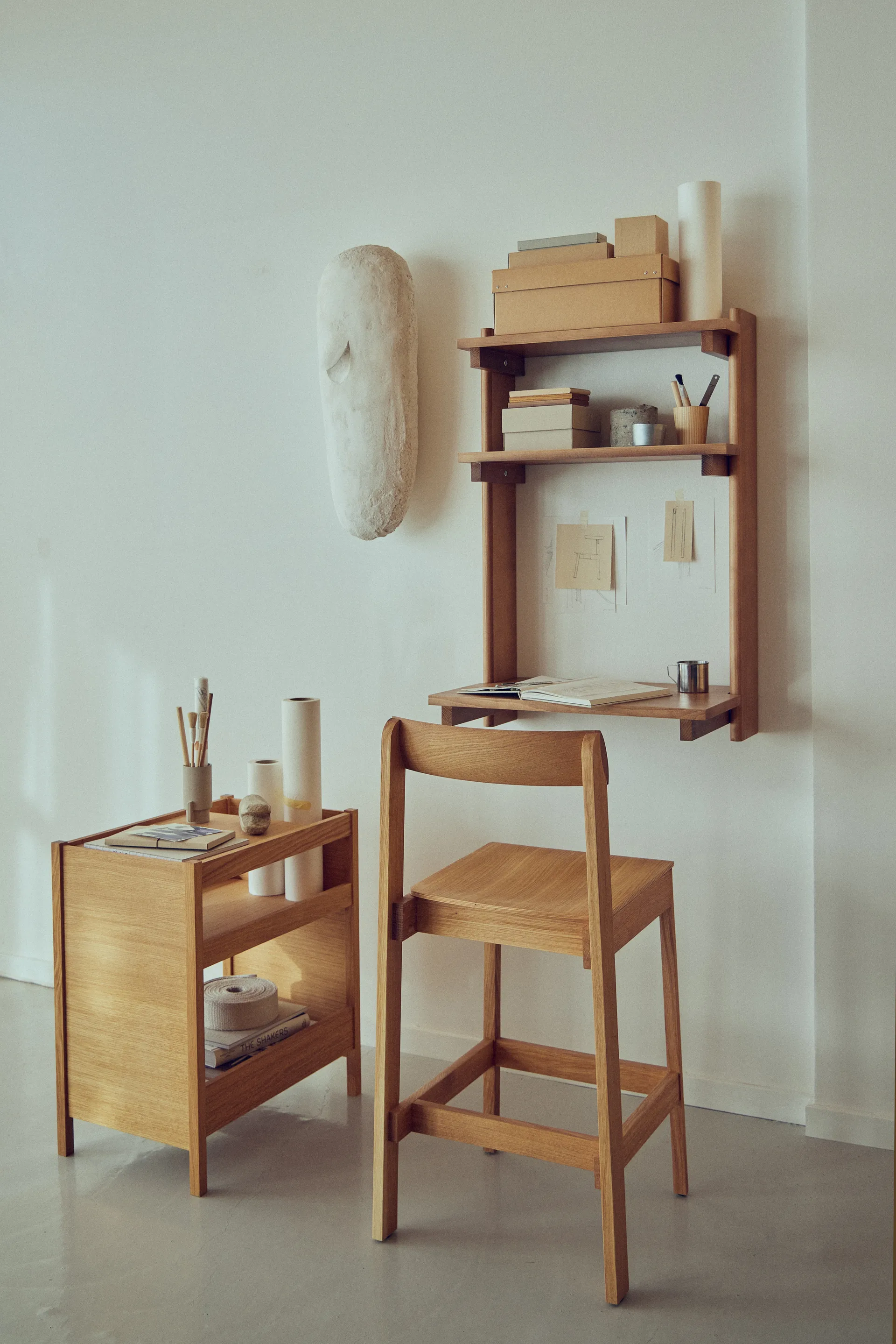 Beam Office Shelf with desk, Deep brown pine, 60x90.5x40 cm Form & Refine