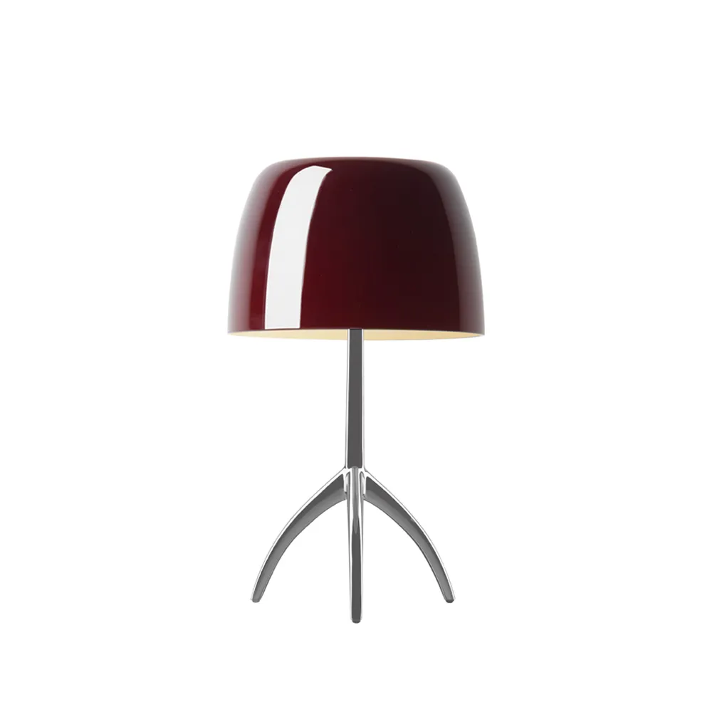 Lumiere Piccola Dimmable table lamp, Cherry red shade–aluminum base Foscarini