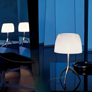 Lumiere Piccola Dimmable table lamp - White shade with black chrome base - Foscarini