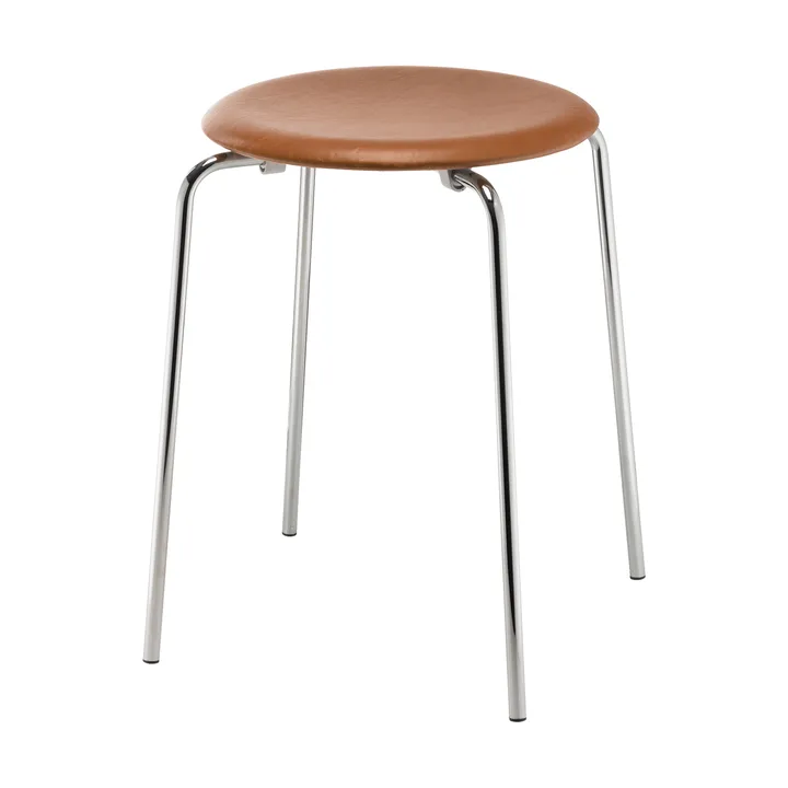 Dot round stool leather - Essential walnut-chrome - Fritz Hansen