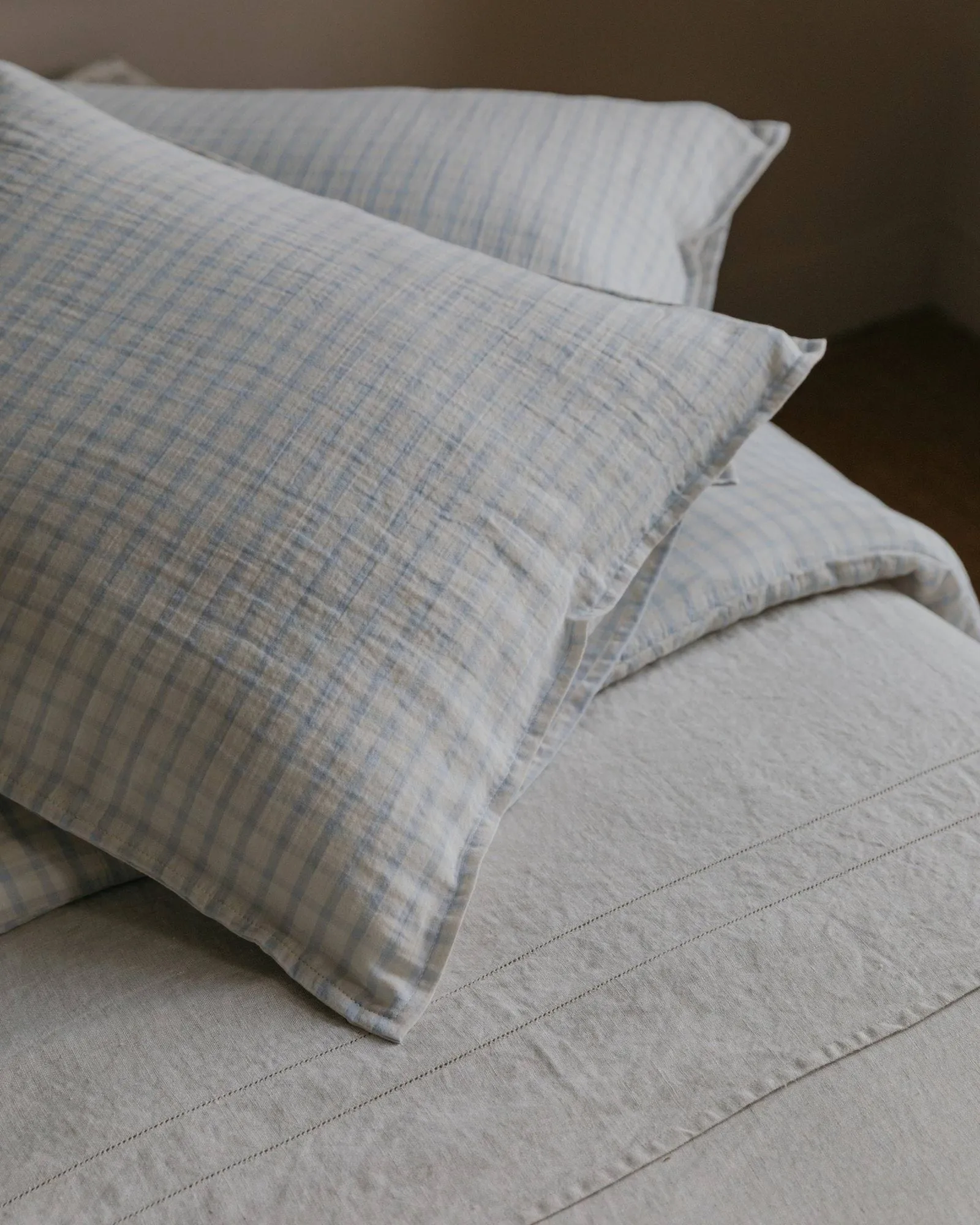 Gingham Sky Blue muslin pillowcase, Sky 80x80 cm Garbo&Friends