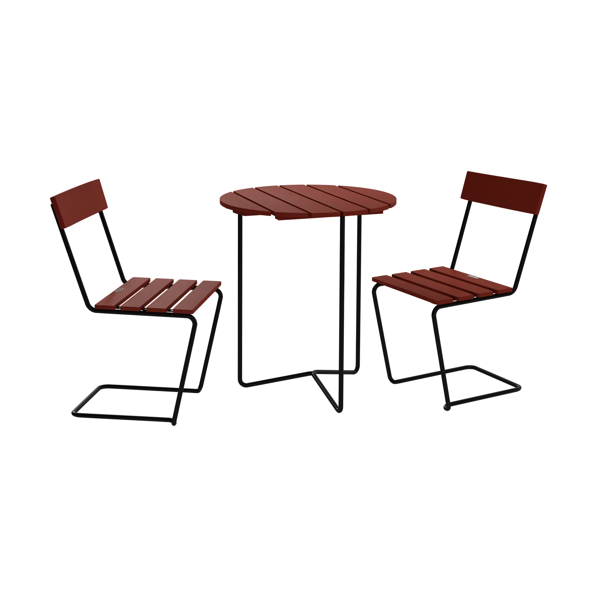 Table 6B table + 2 Chair 1, dark red oak-black frame Grythyttan Stålmöbler